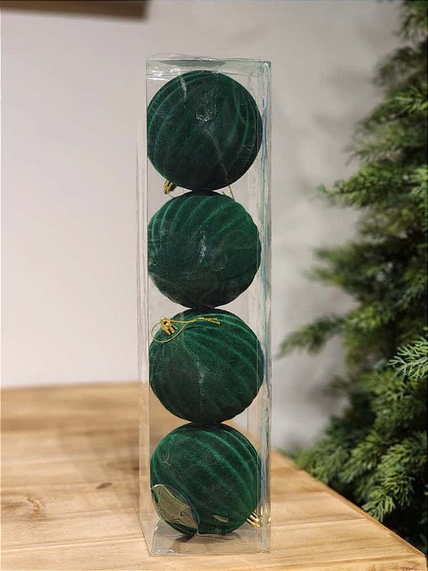 BOLA VELUDO RELEVO VERDE 10CM KIT COM 4 UNIDADES