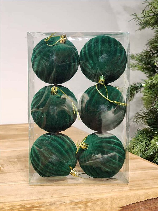BOLA VELUDO RELEVO VERDE 8CM KIT COM 6 UNIDADES
