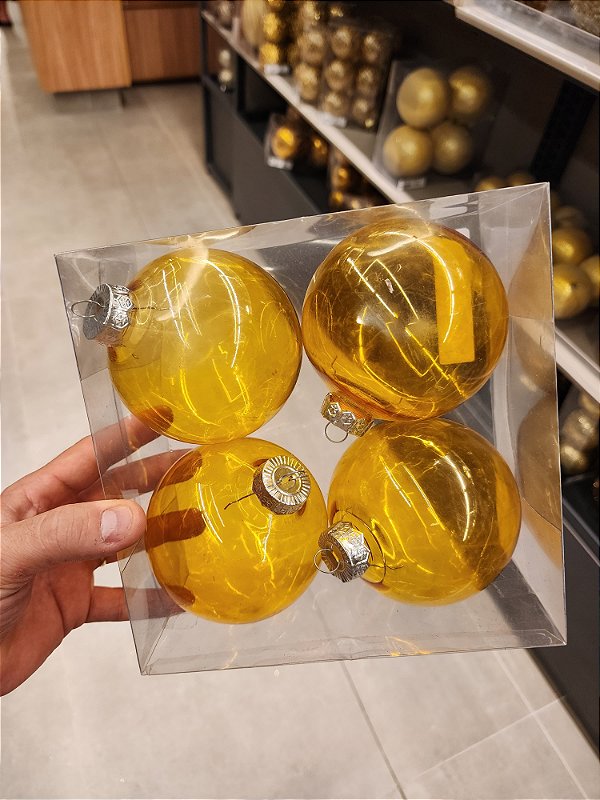 BOLA TRANSLÚCIDA OURO 10CM KIT COM 4 UNIDADES - PRÉ VENDA 2025