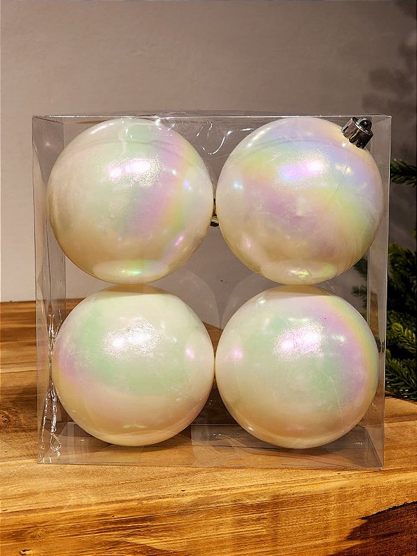 BOLA LISA PEROLADA BRANCA 10CM COM 4 UNIDADES