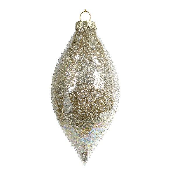 PENDENTE ORNAMENTO DE VIDRO SOPRADO PINO CHAMPANHE 12CM - PRÉ VENDA 2025