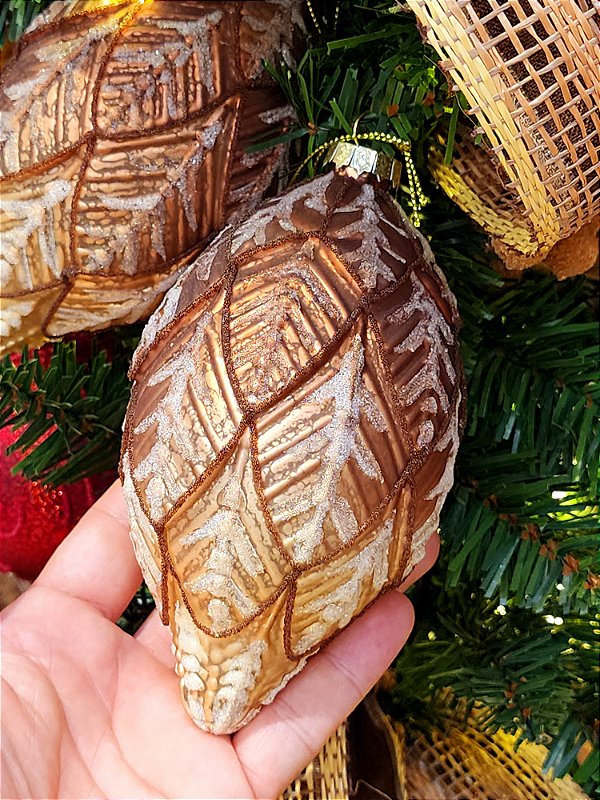 PENDENTE ORNAMENTO DE VIDRO SOPRADO PINO MARROM 14CM - PRÉ VENDA 2025