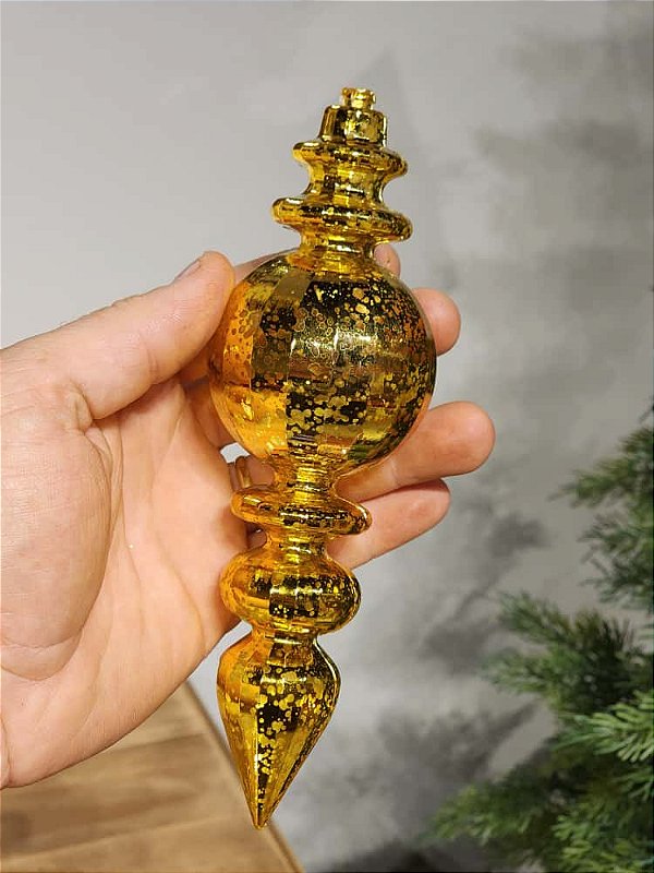 PENDENTE ORNAMENTO DE ACRÍLICO PINO DOURADO 19,5CM
