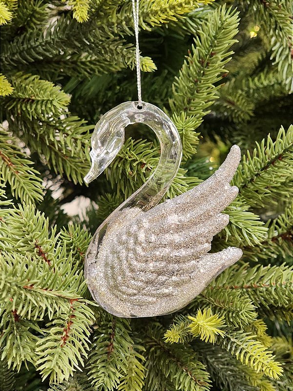 PENDENTE ORNAMENTO CISNE PRATA EM ACRILICO 10,5CM
