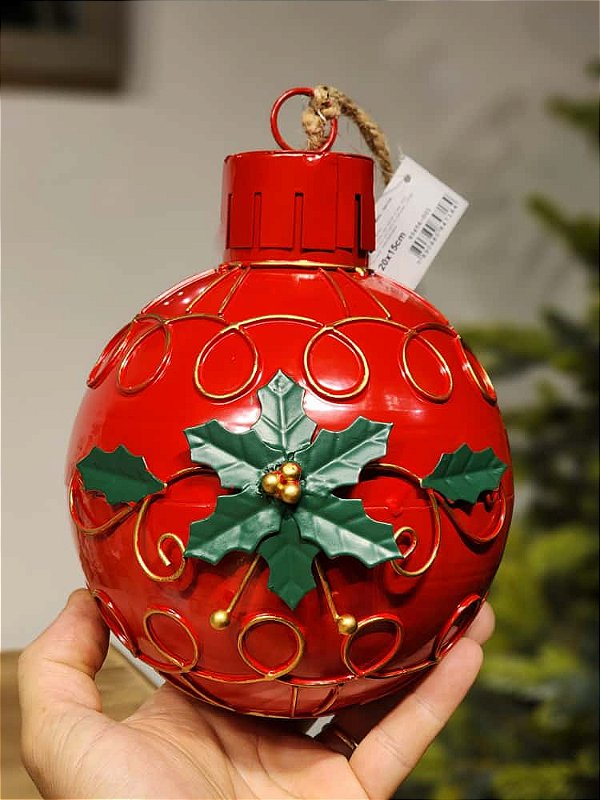 BOLA DECORATIVA EM METAL VERMELHA 38CM