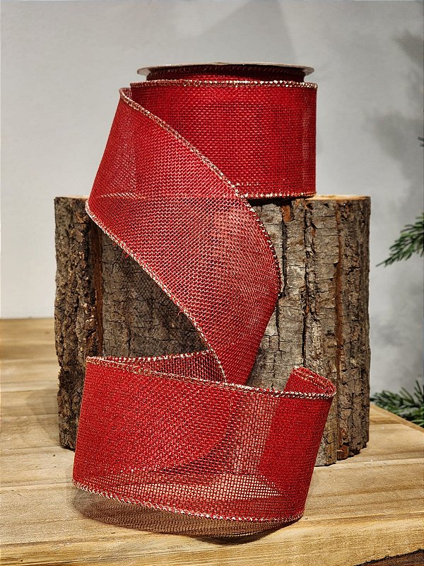 FITA ARAMADA JUTA VERMELHA COM COSTURA DOURADA