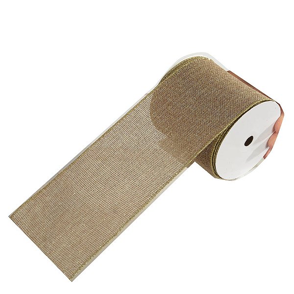 FITA ARAMADA JUTA COM GLITTER BEGE E DOURADO