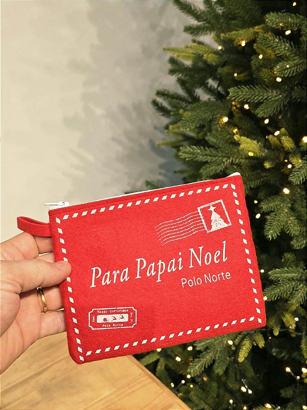 PENDENTE ENVELOPE FELTRO COM ZIPER VERMELHO 17CM