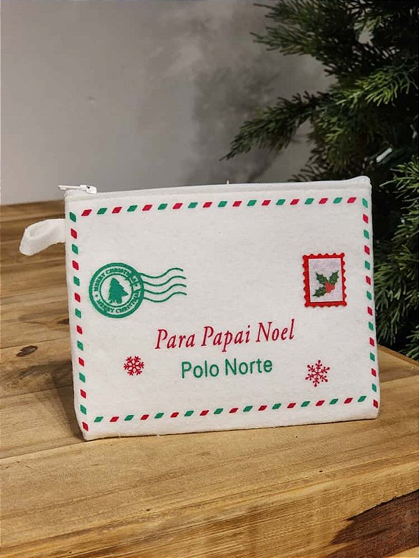PENDENTE ENVELOPE FELTRO COM ZIPER BRANCO 17CM