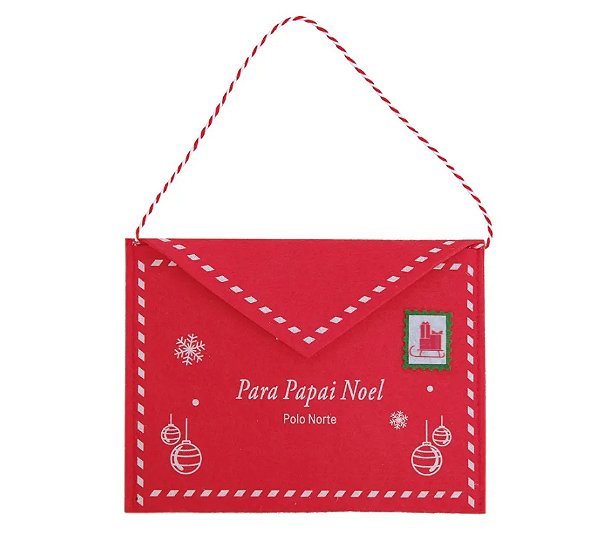 PENDENTE ENVELOPE FELTRO COM ALÇA VERMELHO 25CM - PRÉ VENDA 2025