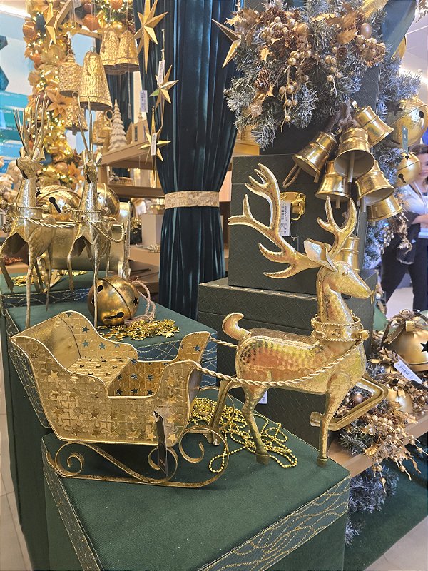 TRENO DECORATIVO EM METAL OURO 61CM - PRÉ VENDA 2025