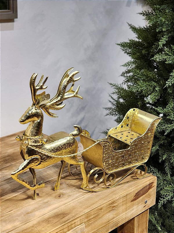 RENA COM TRENO DECORATIVO EM METAL OURO 61CM