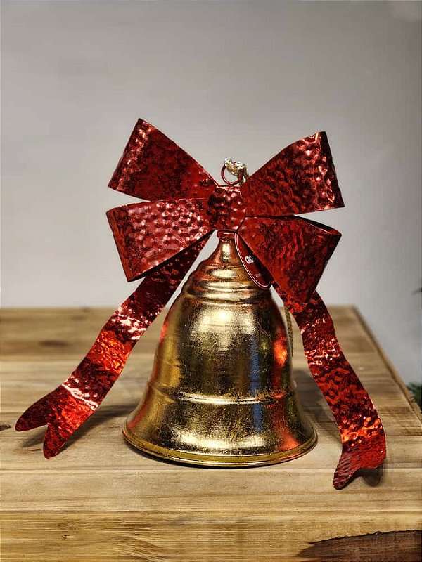 SINO DECORATIVO EM METAL VERMELHO E OURO 29CM