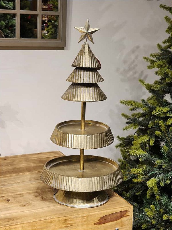SUPORTE BANDEJA EM METAL ÁRVORE OURO 68,5CM