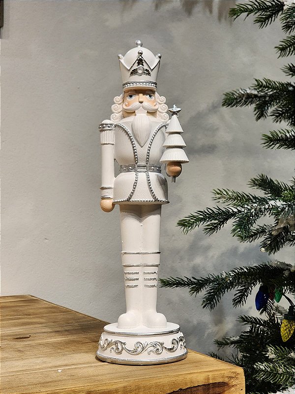 SOLDADO DE CHUMBO EM RESINA BRANCO E PRATA 40CM