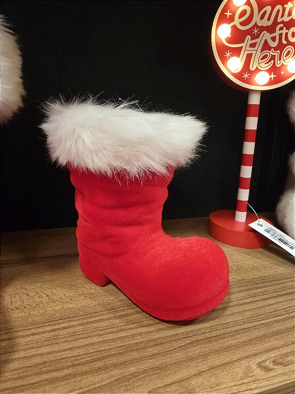 PENDENTE BOTA PAPAI NOEL VERMELHO E BRANCO 15CM - PRÉ VENDA 2025