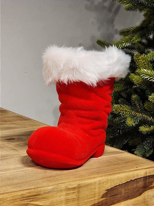 PENDENTE BOTA PAPAI NOEL VERMELHO E BRANCO 20CM