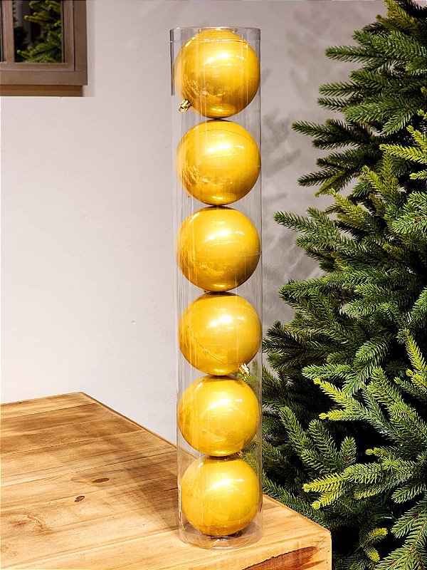 BOLA DECORADA OURO PEROLADA 10CM COM 6 UNIDADES