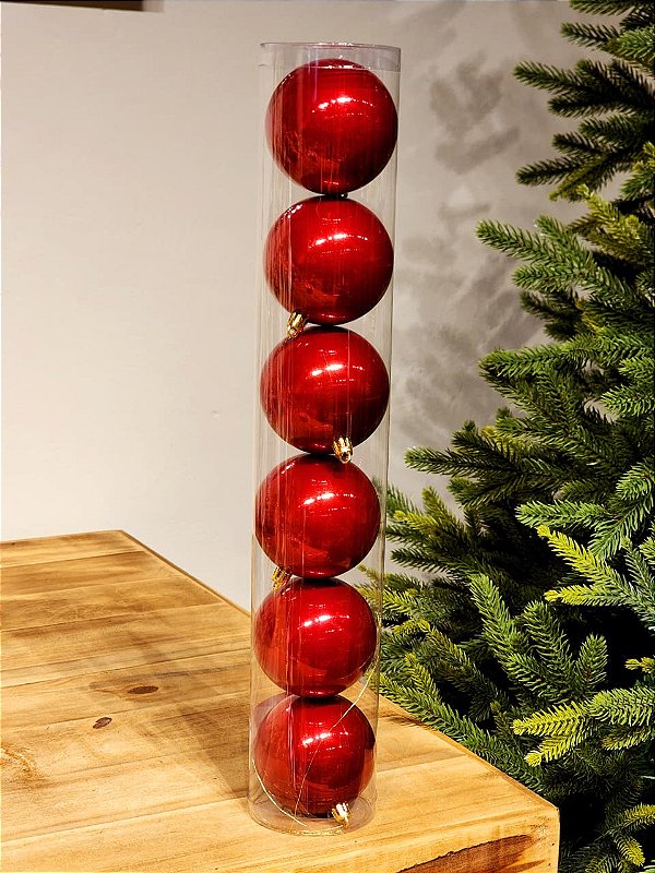 BOLA DECORADA VERMELHA PEROLADA 8CM COM 6 UNIDADES