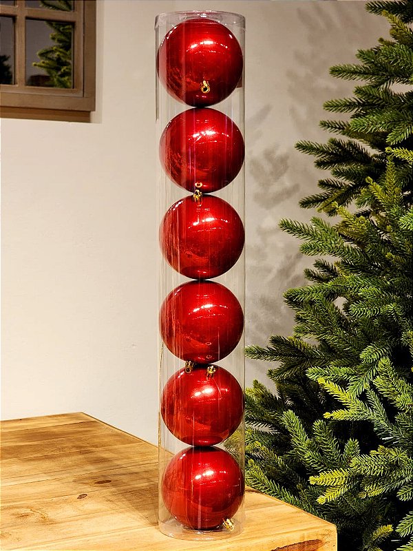 BOLA DECORADA VERMELHA PEROLADA 10CM COM 6 UNIDADES