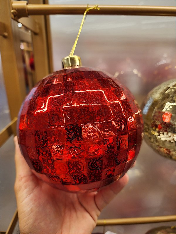 BOLA DECORADA DISCO TEXTURIZADA VERMELHA 15CM COM 1 UNIDADE - PRÉ VENDA 2025