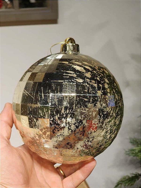 BOLA DECORADA DISCO TEXTURIZADA CHAMPANHE 15CM COM 1 UNIDADE