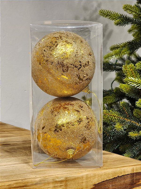 BOLA AÇUCARADA OURO 12CM COM 2 UNIDADES