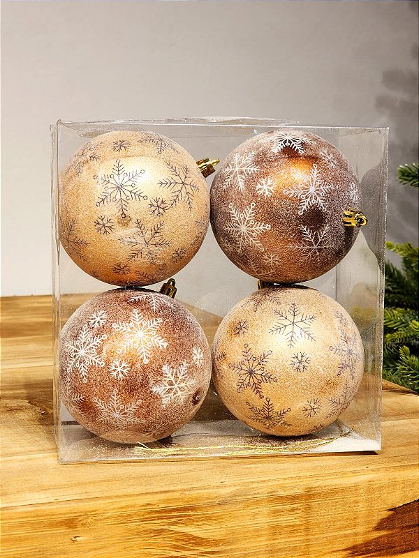 BOLA TRABALHADA MARROM E BEGE 10CM COM 4 UNIDADES