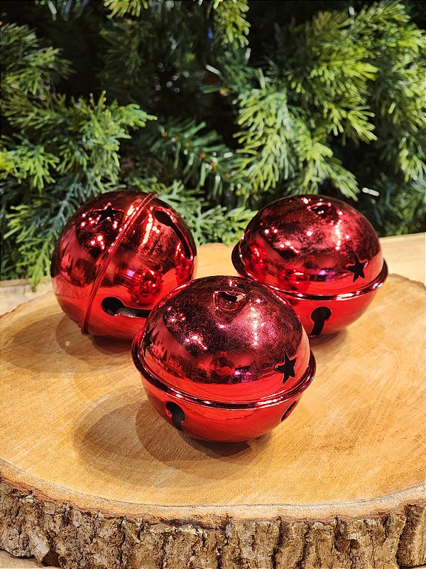 BOLA GUIZO EM METAL VERMELHO 8CM COM 3 UNIDADES