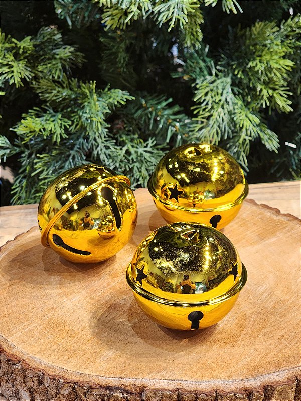 BOLA GUIZO EM METAL DOURADO 8CM COM 3 UNIDADES