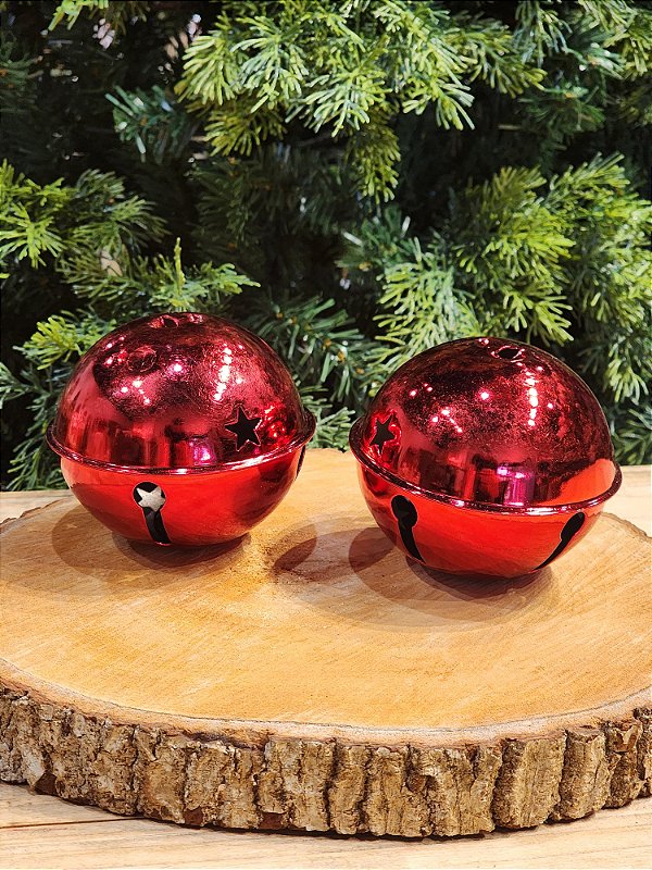 BOLA GUIZO EM METAL VERMELHO 10CM COM 2 UNIDADES
