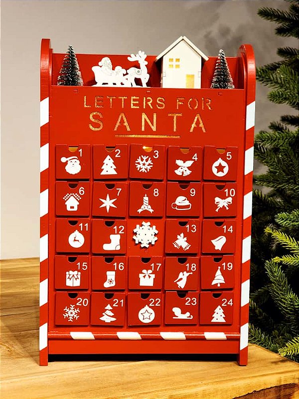 CALENDÁRIO DO ADVENTO EM MADEIRA COM LED 37CM
