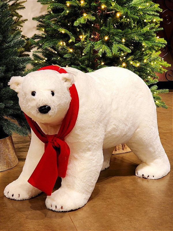 URSO POLAR GIGANTE COM CACHECOL VERMELHO 85CM