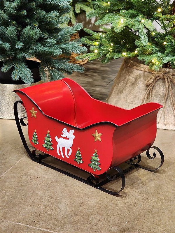 TRENO DECORATIVO EM METAL VERMELHO MÉDIO 28CM