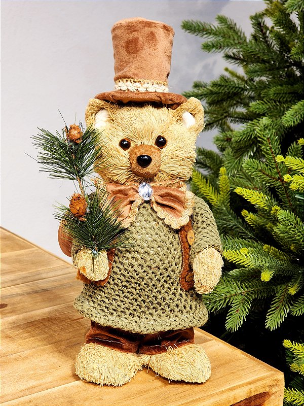 URSO DE CARTOLA VERDE E MARROM 33CM