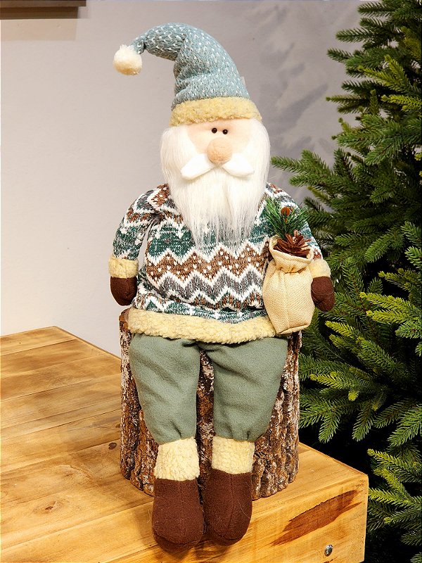 PAPAI NOEL SENTADO LINHA MINT COM CASACO DE TRICOT 72CM