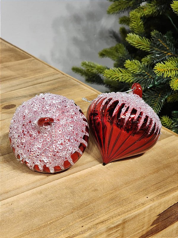 CONJUNTO PENDENTE ORNAMENTO DE VIDRO VERMELHO COM 2 UNIDADES 10CM
