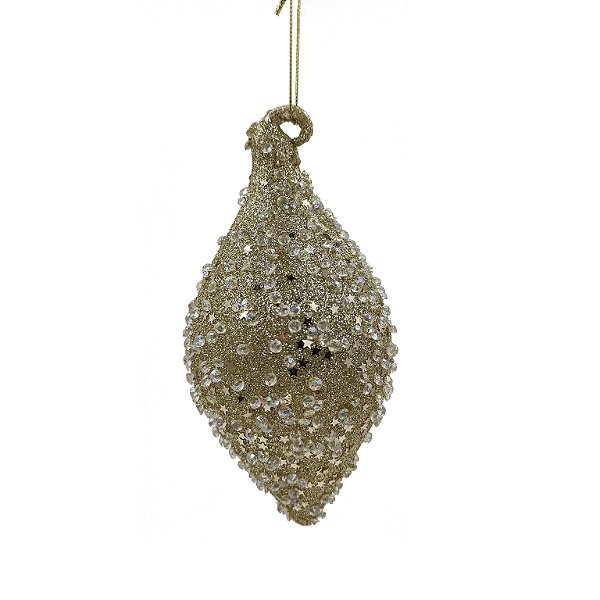CONJUNTO PENDENTE ORNAMENTO DE VIDRO DOURADO COM 2 UNIDADES 14CM - PRÉ VENDA 2025