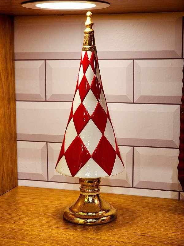ÁRVORE DECORATIVA EM RESINA LUXO VERMELHA E BRANCA 29,5CM - PRÉ VENDA 2025