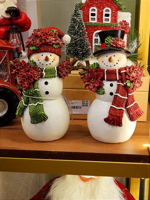 DUPLA DE BONECO DE NEVE RESINA COM CACHECOL 20CM - PRÉ VENDA 2025