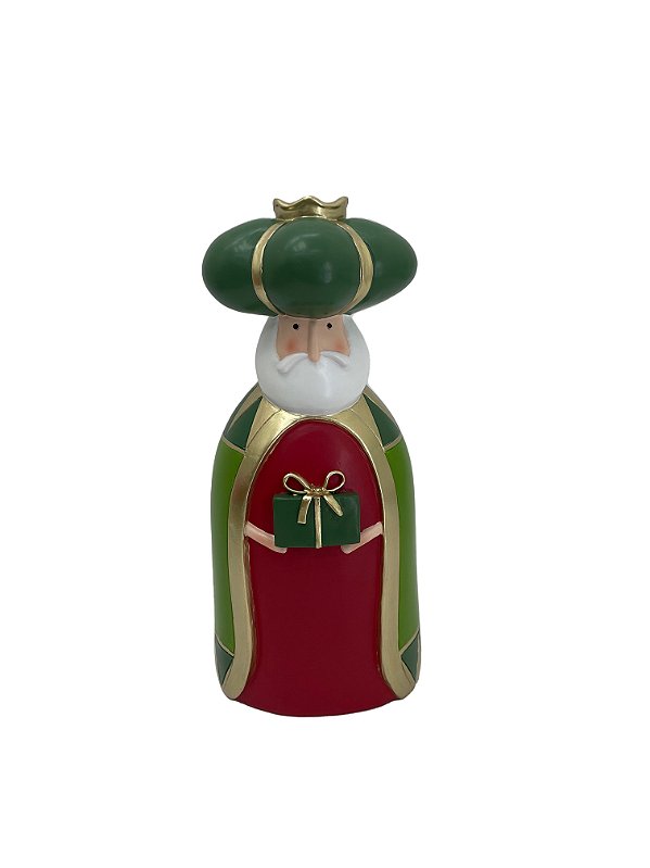 REI MAGO EM RESINA VERDE E VERMELHO 20,5CM - PRÉ VENDA 2025