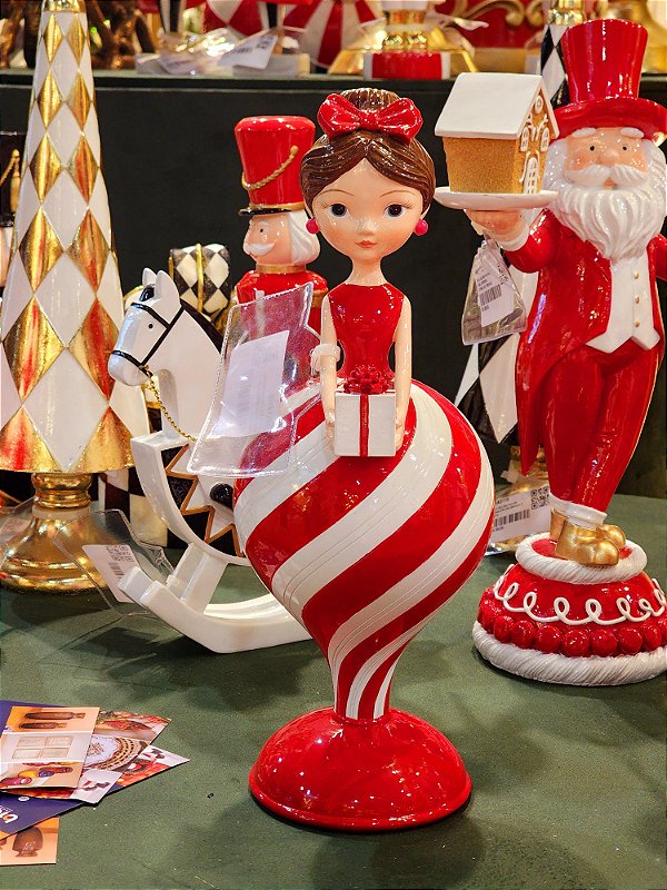 MENINA NATALINA VERMELHA E BRANCA EM RESINA PREMIUM 30CM - PRÉ VENDA 2025