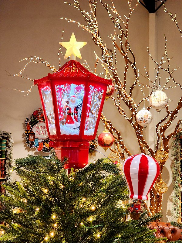 PONTEIRA PARA ÁRVORE COM GLOBO DE NEVE COM MOVIMENTOS DO BALÃO LUZ E SOM