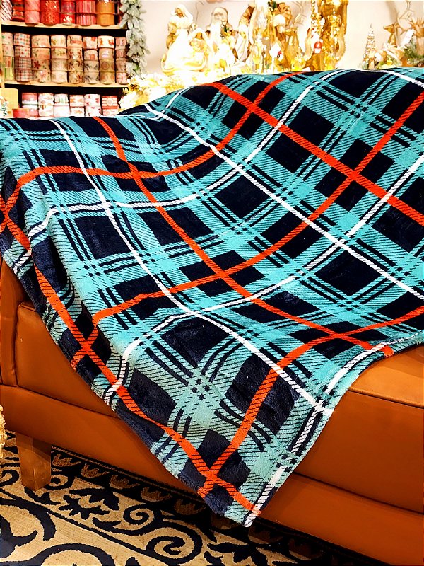 MANTA FLANELADA NATALINA XADREZ VERDE 127X150CM