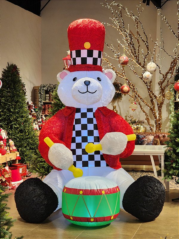 URSO INFLÁVEL COM PLUSH TAMBOR 2,74CM COM MOVIMENTO E SOM BIVOLT USO INTERNO E EXTERNO