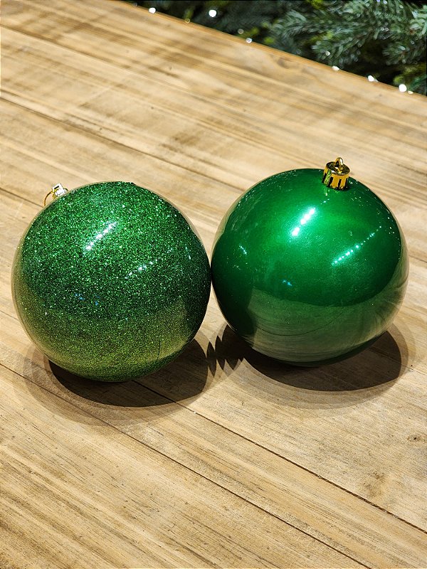 BOLA DECORADA MISTA VERDE 10CM COM 2 UNIDADES