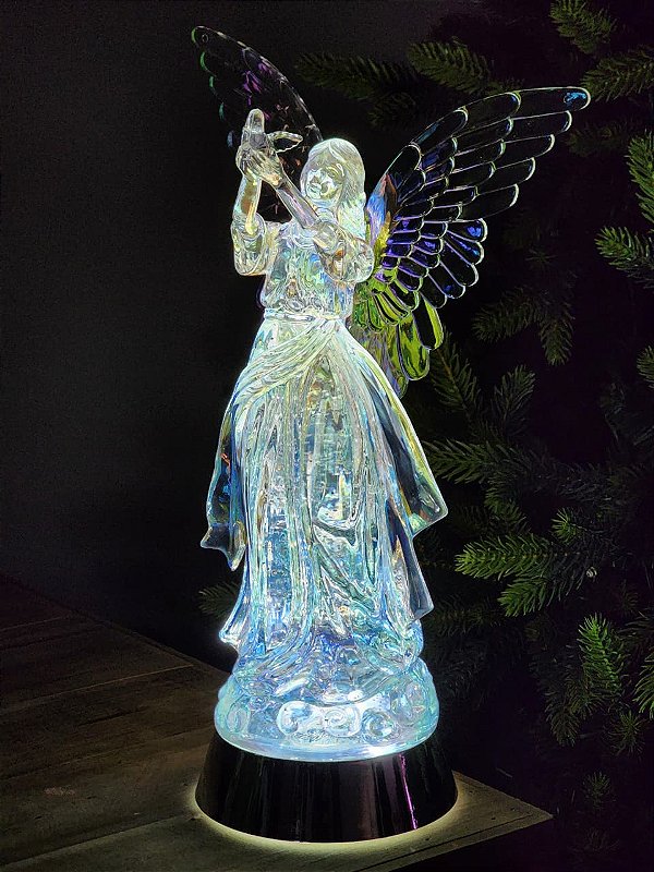 ANJO COM POMBA ACRÍLICO NACARADO COM LUZ E MOVIMENTO 34,3CM