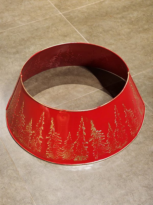 SAIA RÍGIDA PARA ÁRVORE DE NATAL EM METAL PINHEIROS VERMELHO E DOURADO 57,5CM