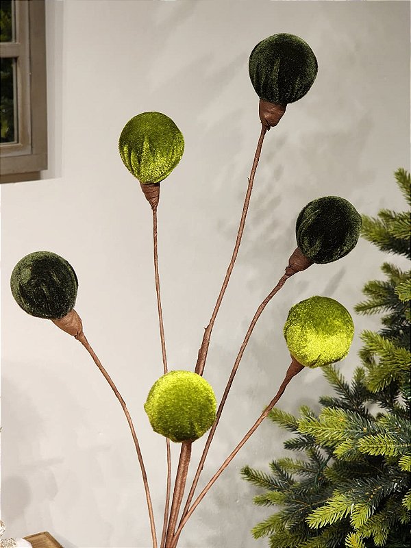 GALHO ARAMADO BOLINHAS VELUDO VERDE 65CM