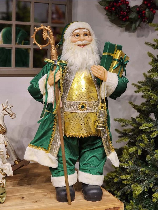 PAPAI NOEL VERDE VELUDO COM DOURADO 80CM